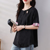 雀说新中式盘扣圆领提花拼接短袖T恤女简约百搭宽松显瘦小衫AL7129 商品缩略图1