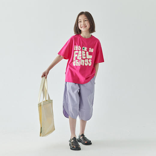 棵初夏季新款女童轻薄休闲工装裤中大童纯色透气七分阔腿短裤 商品图2