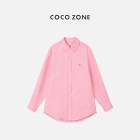 COCO ZONE 经典款POLO领字母长袖舒适麻衬衫上衣 23C18554