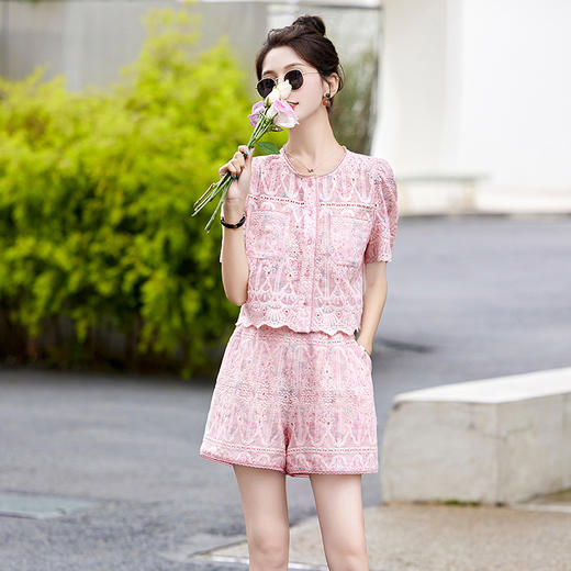 小香风时尚蕾丝，镂空刺绣上衣短裤两件套HR-CPYY8071 商品图2