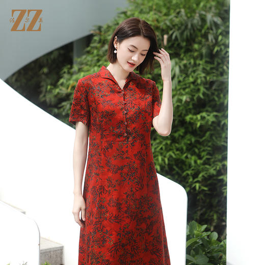 佐尔美夏季新款 新中式国风气质桑蚕丝中长连衣裙女E32LS85 商品图3
