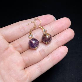 玉美人菲菲HZ*S925紫幽灵耳坠圆珠约12mm