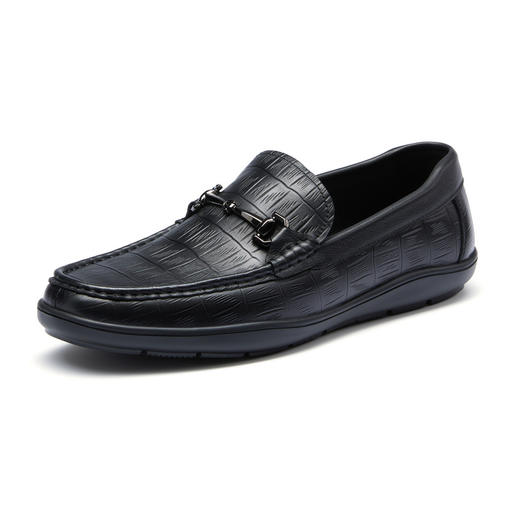 【特价】柒牌牛皮革乐福鞋商务休闲男黑色真皮皮鞋新款透气一脚蹬低帮男鞋	126X70420 商品图4