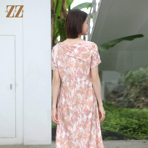 佐尔美夏季新款 气质优雅碎花桑蚕丝中长连衣裙女E32LS86 商品图4