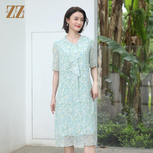 夏季新款 气质优雅碎花桑蚕丝连衣裙女E32LS107 商品图1