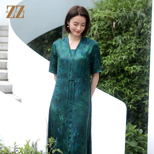 夏季新款 气质典雅新中式国风桑蚕丝连衣裙女E32LS104 商品图2
