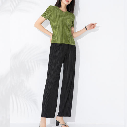 雀说 短袖T恤女夏季纯色镂空网眼褶皱上衣简约显瘦打底衫4ZF-0200 商品图3