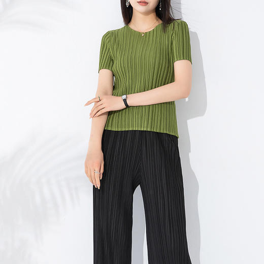 雀说 短袖T恤女夏季纯色镂空网眼褶皱上衣简约显瘦打底衫4ZF-0200 商品图5