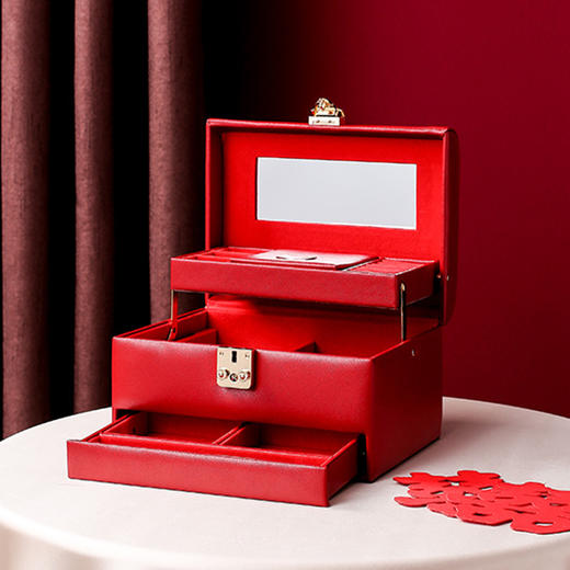 首饰盒收纳盒带锁轻奢饰品箱梳妆盒结婚新婚礼物首饰箱 商品图1