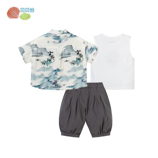 贝贝怡童装男童纯棉套装三件套2024夏季新款中国风背心t恤五分裤 商品图4