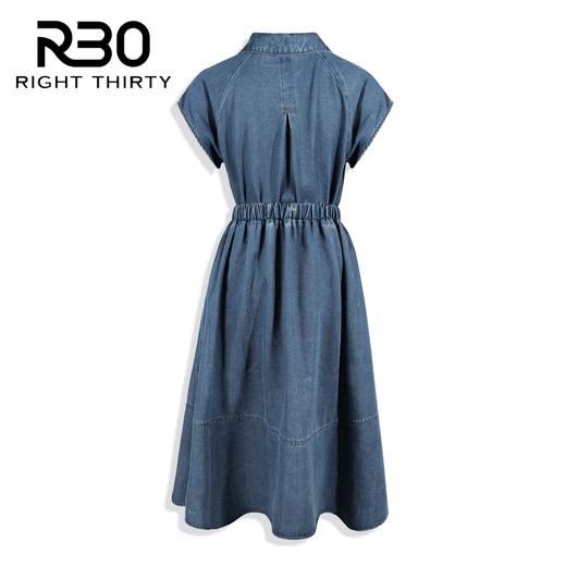 【破价】R30 春夏款百搭复古女装显身翻领短袖长裙牛仔蓝连衣裙 N24LB65452 商品图2