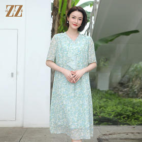 夏季新款 气质优雅碎花桑蚕丝连衣裙女E32LS107