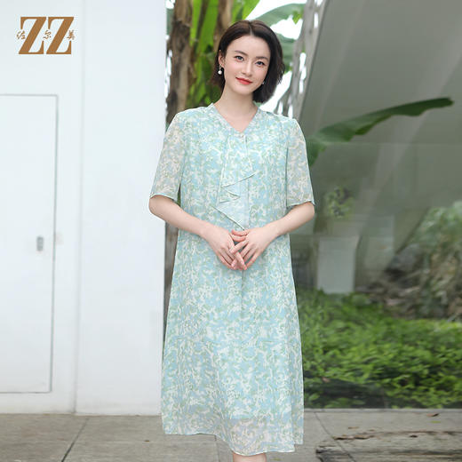 夏季新款 气质优雅碎花桑蚕丝连衣裙女E32LS107 商品图0