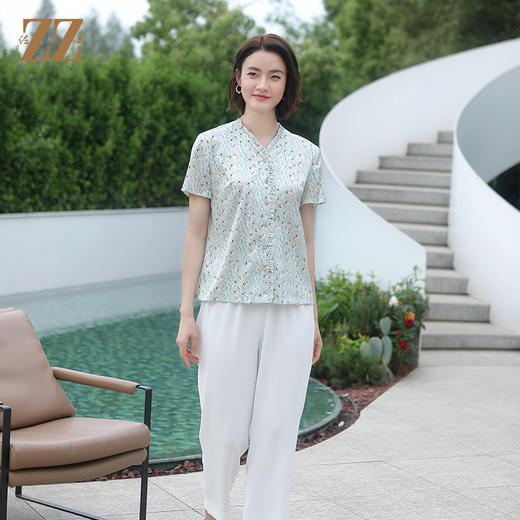 佐尔美夏季新款 气质百搭桑蚕丝短袖衬衣女E32CS66 商品图0