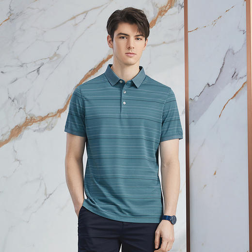 【高端系列】柒牌条纹polo衫男2024夏季新款时尚休闲翻领短袖上衣	126T71350 商品图1