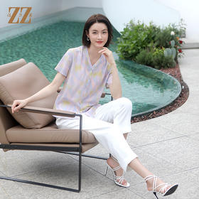 佐尔美夏季新款 气质渐变V领桑蚕丝短袖衬衣女E32CS77