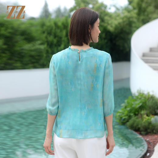 佐尔美夏季新款 气质渐变100%桑蚕丝短袖衬衣女E32CS58 商品图4