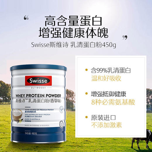 【保税】澳洲 Swisse 乳清蛋白粉 香草味 450g 高含量蛋白 增强健康体魄 商品图2