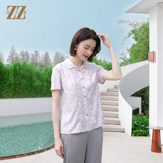 佐尔美佐尔美夏季新款 气质碎花桑蚕丝短袖衬衣女E32CS08 商品图1