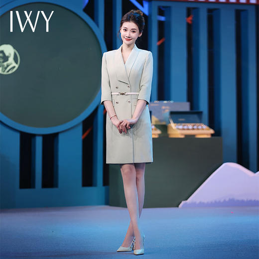 IWY/绿色教师录课正装西装连衣裙女七分袖播音主持人演讲比赛服装Q14235 商品图2
