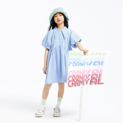 女童公主连衣裙夏新款纯色百褶裙子安奈儿童装EG423113 商品图3