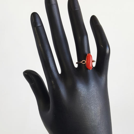 【天然正品】天然随形沙丁级红珊珊AU750玫瑰金镶钻戒指13.5号（戒圈可改）现售价：2480！100324NJS27 商品图4