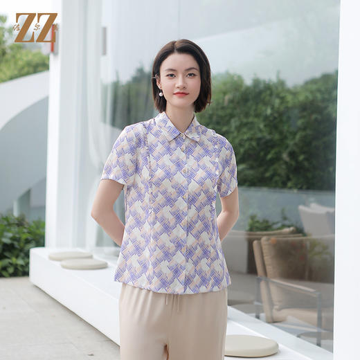佐尔美夏季新款 气质百搭桑蚕丝短袖衬衣女E32CS75 商品图2