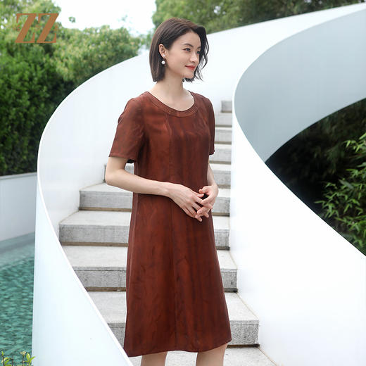 佐尔美夏季新款 优雅国风气质100%桑蚕丝中长连衣裙女E22LS16 商品图2