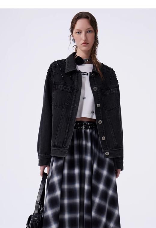 JORYA2024新款闪耀钻饰点缀落肩袖牛仔外套 Q100807E 商品图6