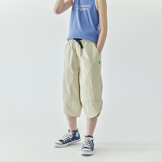棵初夏季新款女童轻薄休闲工装裤中大童纯色透气七分阔腿短裤 商品图3