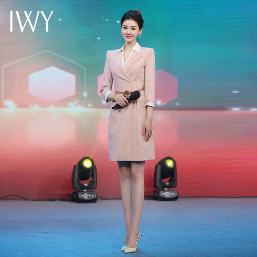 IWY/粉色西装裙七分袖教师录课主持人正装气质播音演讲比赛连衣裙Q14233 商品图2