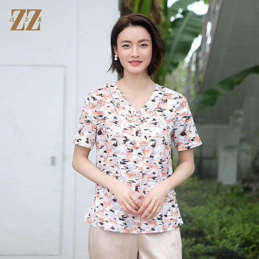 佐尔美佐尔美夏季新款 气质碎花桑蚕丝衬衣短袖女E32CS16 商品图0