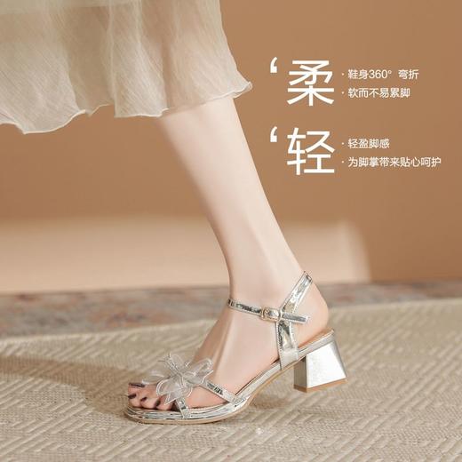 ZHR洋气超软外出凉鞋女2024新款夏季一字带绝美高跟鞋蝴蝶结女鞋 商品图4