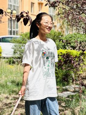 非药而愈文化衫米白色纯棉圆领图案版T恤男女同款【京东快递送货上门】