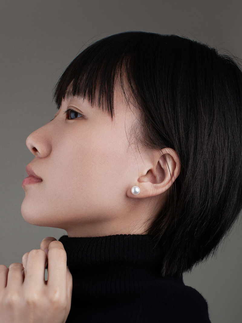 LUCINE 馒头珍珠耳钉天然淡水强光925银简约气质复古情人节礼物