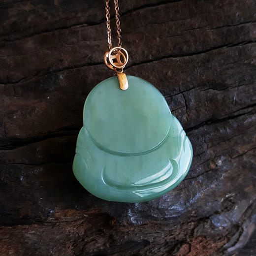 【天然正品】AU750玫瑰金镶钻镶佛公造型和田玉猫眼碧玉（平安、吉祥）吊坠项链090524NJ01 商品图5