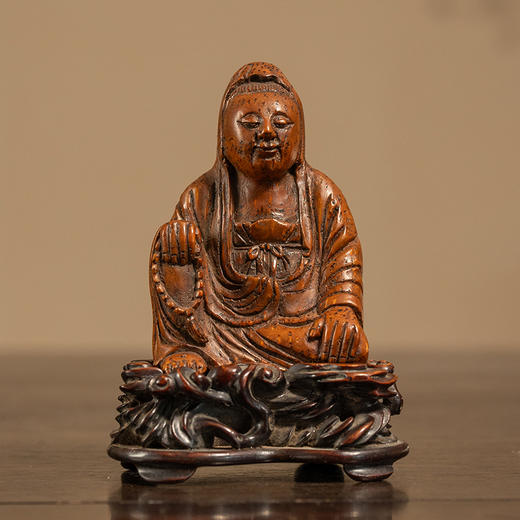 清 竹雕自在观音像（红木座） 商品图0