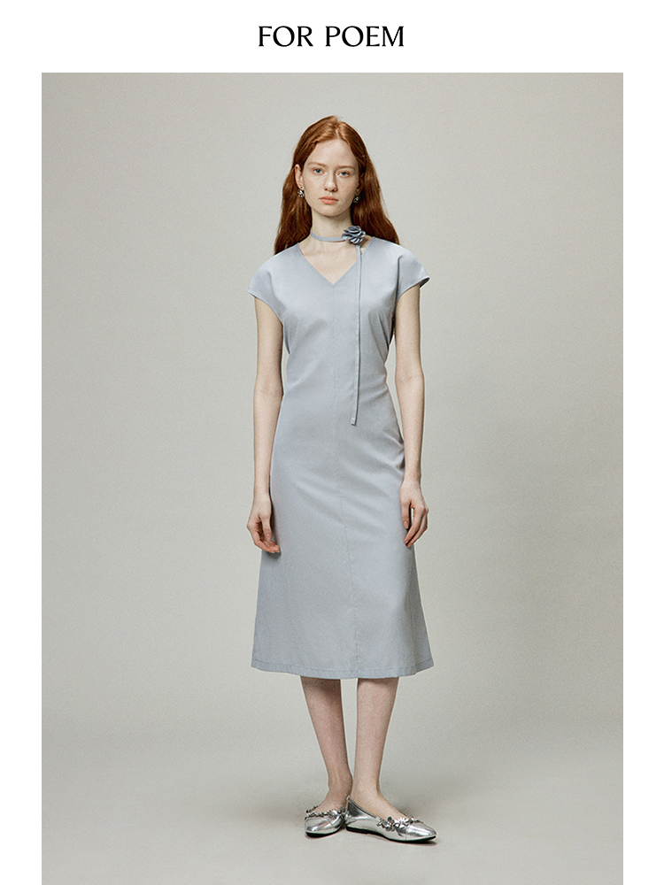 【会员周一口价】ForPoem 现货 24/SS夏季花朵系列立体花朵Choker短袖调节收腰连衣裙