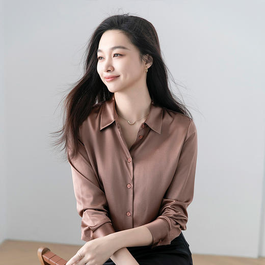 火桐hooton香榭丽舍 弹力素绉缎真丝衬衫YT2098 商品图11