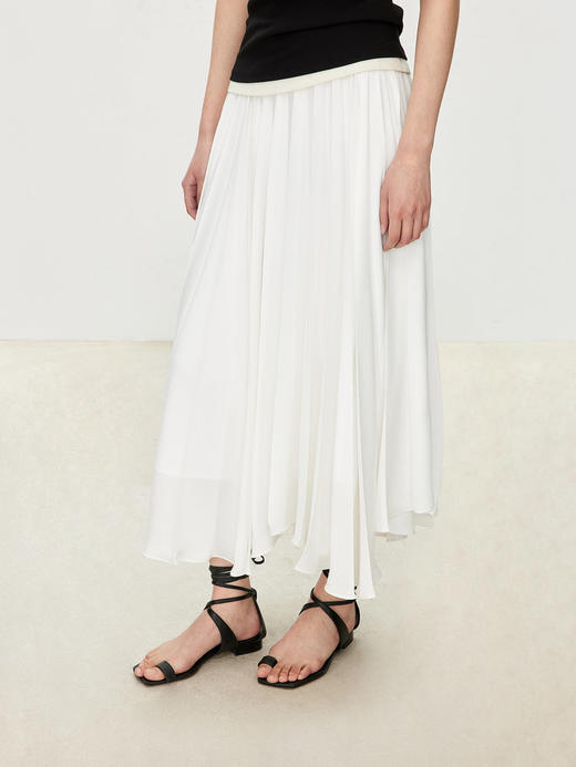 流光缎面扇形不规则百褶裙半裙 大体量有宽度的褶皱 造型感十足 重工立体扇形太阳褶 立裁A字裙型 中长长度显高显瘦G0836 商品图0