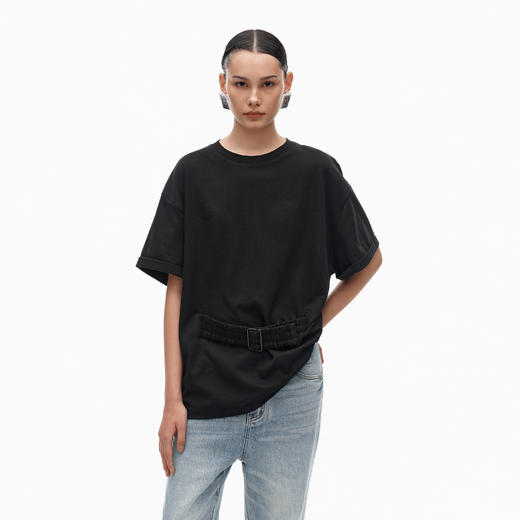 NUTH宽松黑色圆领设计感t恤女 商品图4