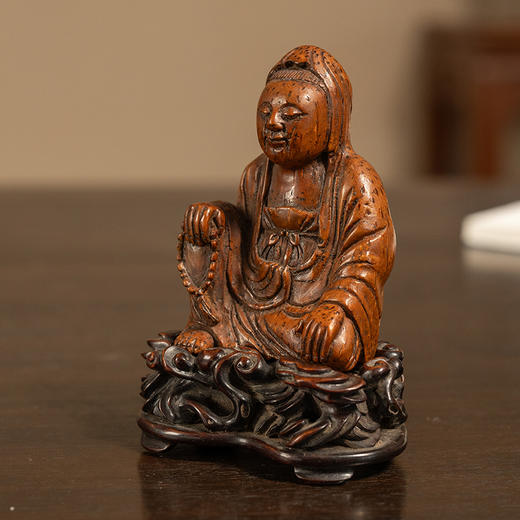 清 竹雕自在观音像（红木座） 商品图3