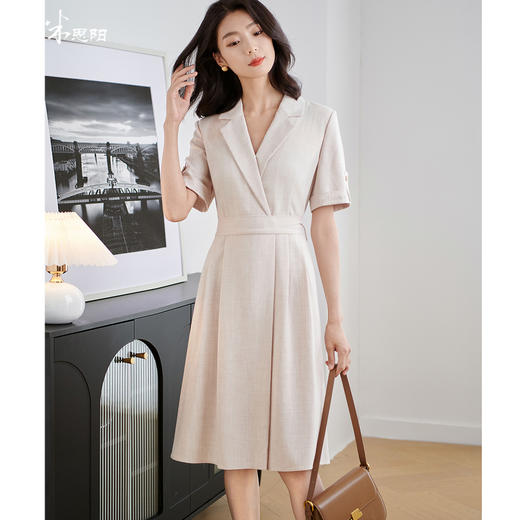 剩S/M/XL 米思阳2025夏季新款通勤气质风短袖连衣裙时尚西装领A字裙女1710 商品图0