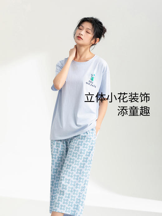 康妮雅女式短袖中裤套头套装 商品图3