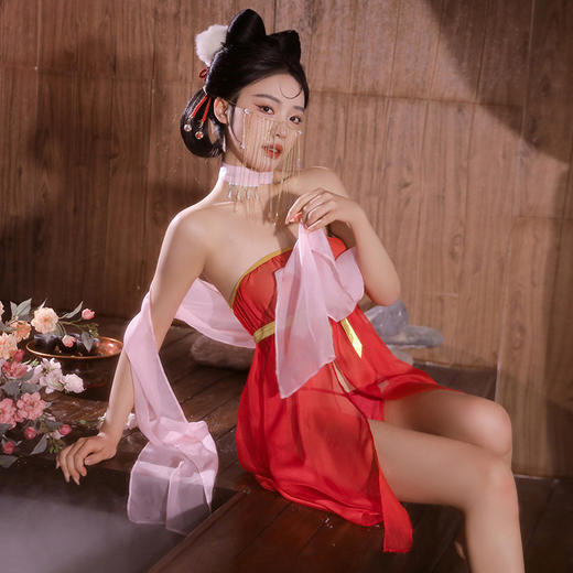 【直供】安太医新品【销魂动魄】中式情趣内衣媚骨惑主妲己透视抹胸睡裙狐媚娘角色扮演古风贵妃侍寝前开叉裙 商品图10