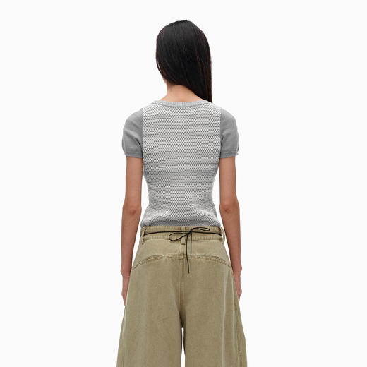 NUTH撞色条纹针织t恤修身显瘦正肩短袖女 商品图2