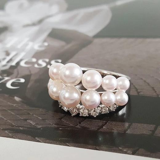 【天然正品】4.0-6.2MM天然akoya强晕彩海水珍珠AU750收藏级白金镶钻戒指20号（戒圈可改）150124NJM08+ 商品图1