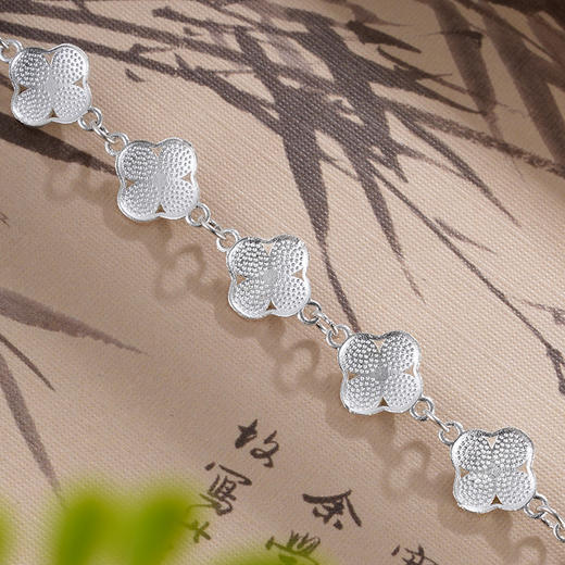 子佩集S990银【四叶成诗】手链【CSL000015-1】纯银珐琅彩四叶草绿花丝2405 商品图4