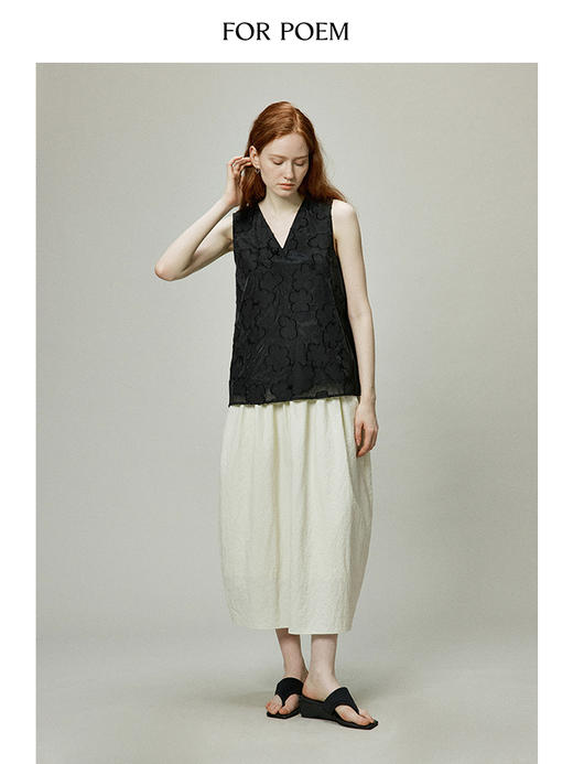 ForPoem 现货 24/SS夏季花朵系列薄纱花朵肌理100醋酸V领蝴蝶结绑带背心 商品图2