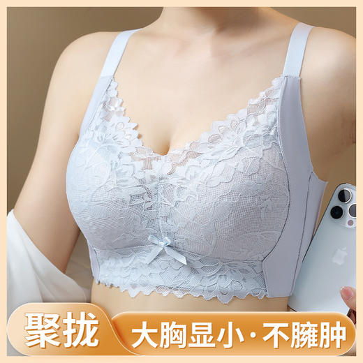 【大胸显小· 三明治全罩杯套装】内衣女蕾丝大胸显小薄款聚拢显瘦防下垂收副乳透气无钢圈调整文胸 商品图1